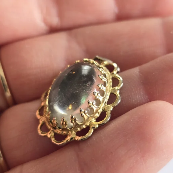 Vintage pendant silver clear cabochon Gold tone setting charm boho - Picture 8 of 12
